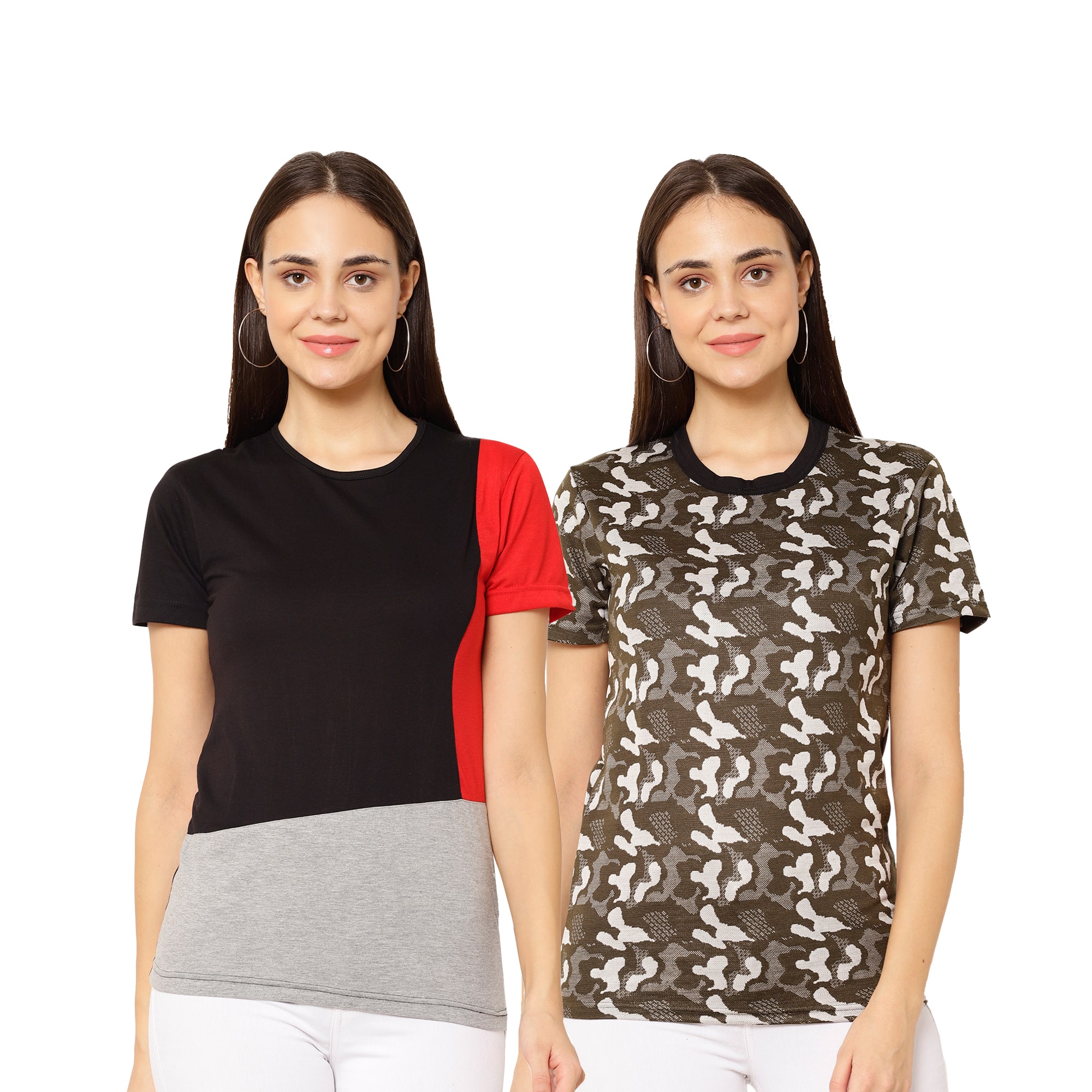 

VIMAL JONNEY Women Multi Regular fit Round neck Cotton T shirt