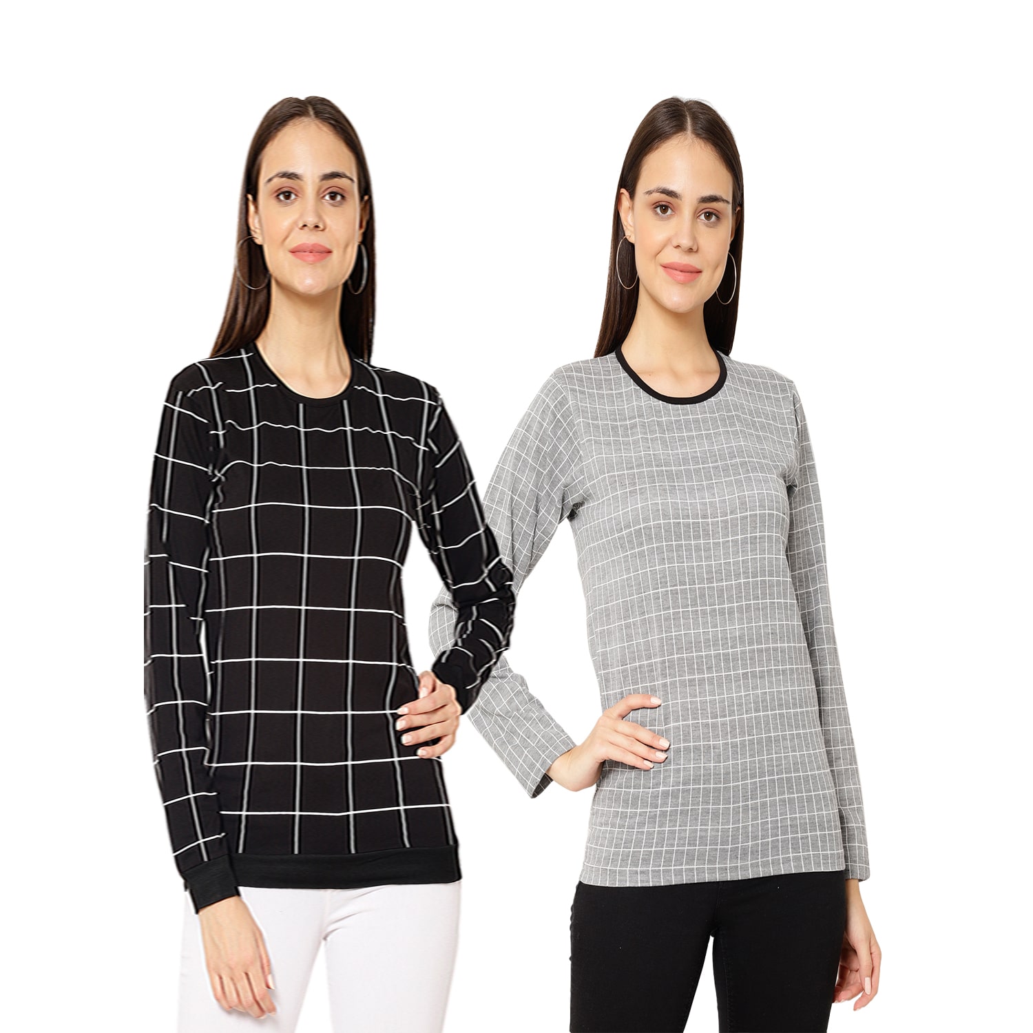

VIMAL JONNEY Women Black Grey Regular fit Round neck Cotton T shirt