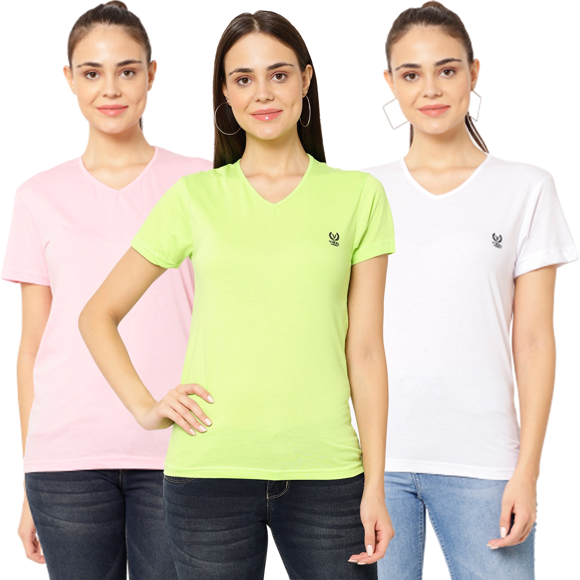

VIMAL JONNEY Women Multi Regular fit V neck Cotton T shirt