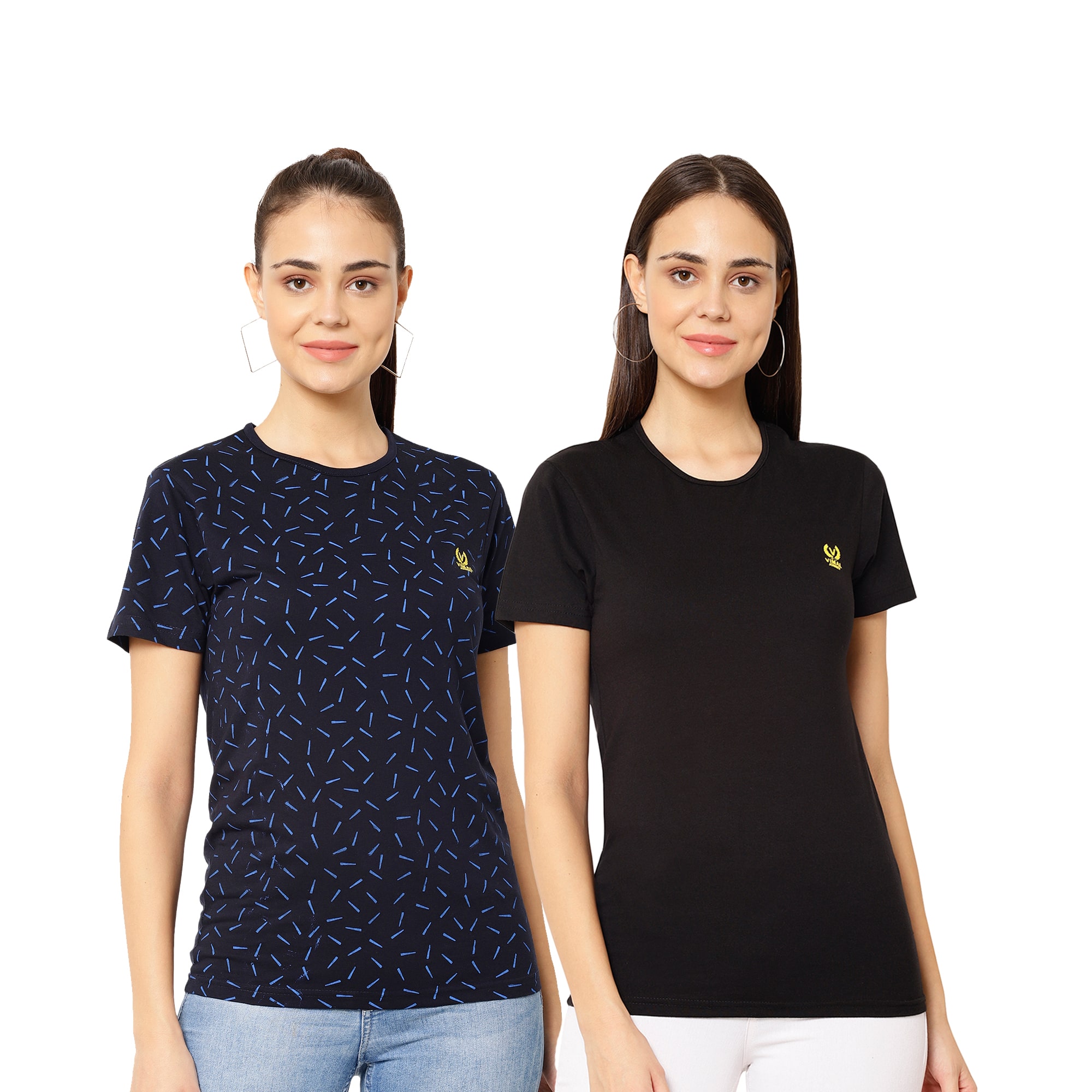 

VIMAL JONNEY Cotton Printed Black Navy Blue Color T-Shirt For Women (Pack Of 2)