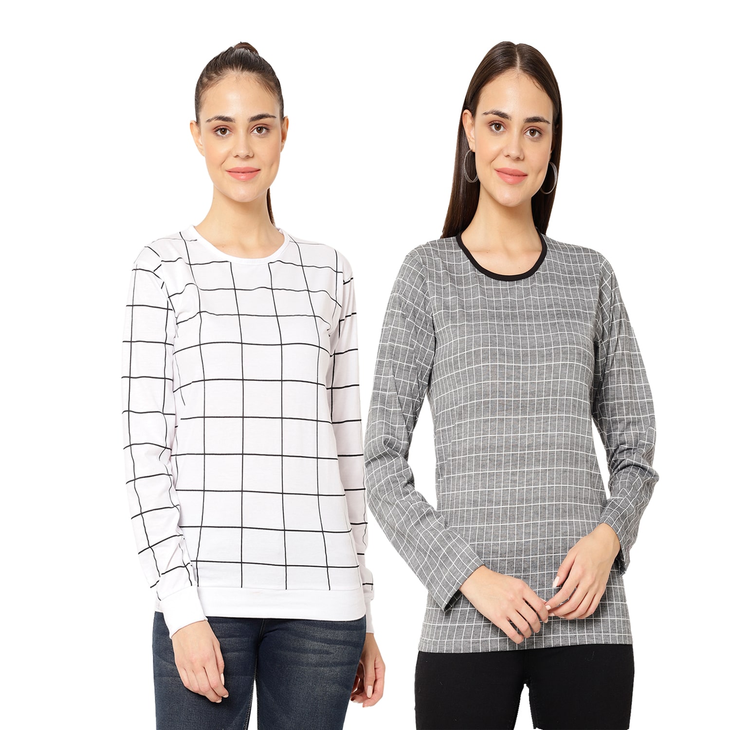 

VIMAL JONNEY Women White Grey Regular fit Round neck Cotton T shirt