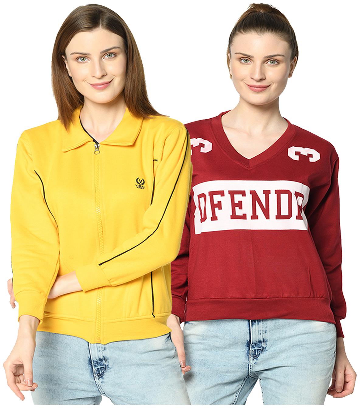 

VIMAL JONNEY Women Printed Sweatshirt - Red Yellow