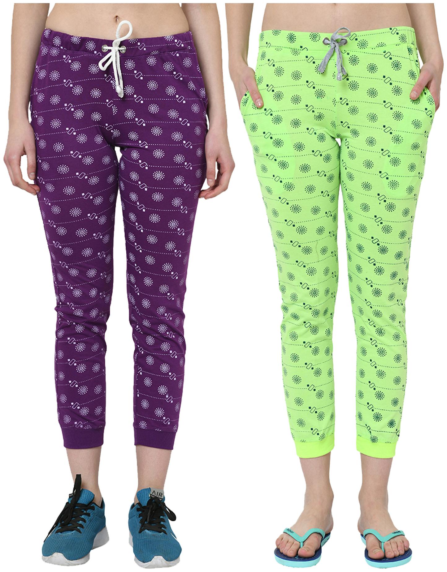 

VIMAL JONNEY Women Cotton Blend Printed Purple Green Joggers