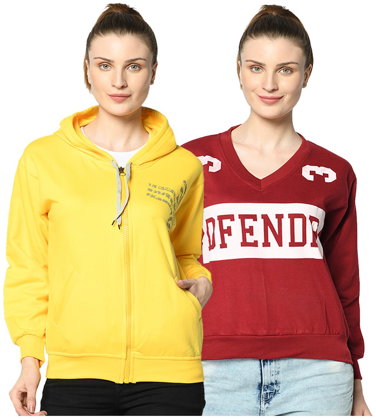 

VIMAL JONNEY Women Printed Sweatshirt - Yellow Red