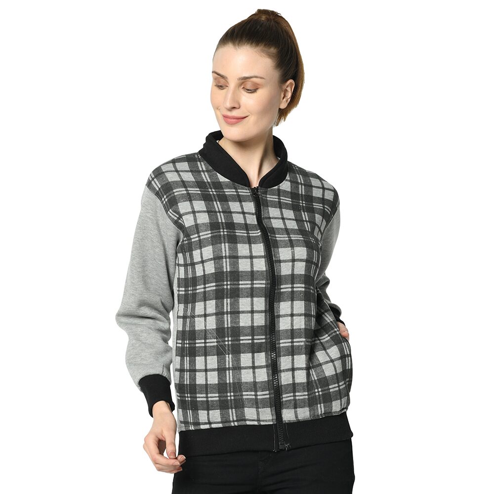 

VIMAL JONNEY Women Checked Sweatshirt - Grey