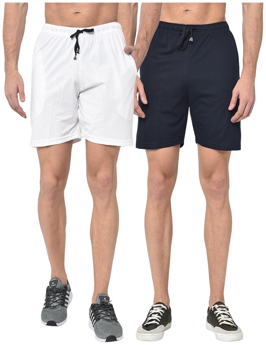 

VIMAL JONNEY Men White Navy Blue Regular Fit Regular Shorts