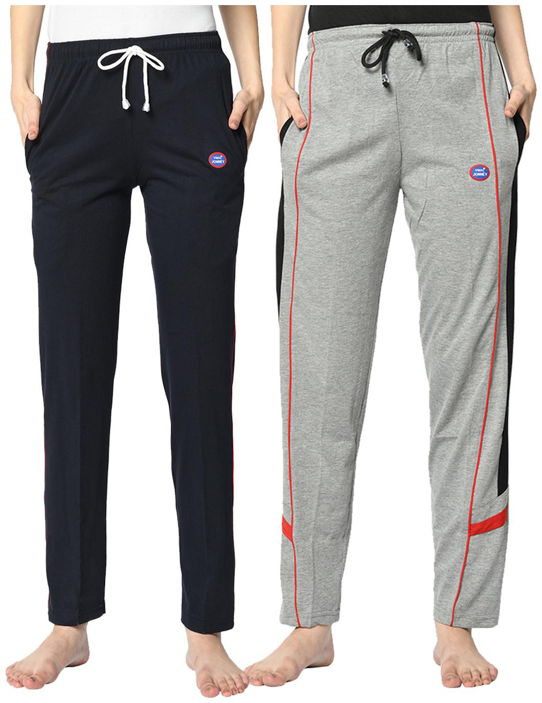 

VIMAL JONNEY Cotton Blend Solid Blue Grey Color Track Pants For Women (Pack Of 2)