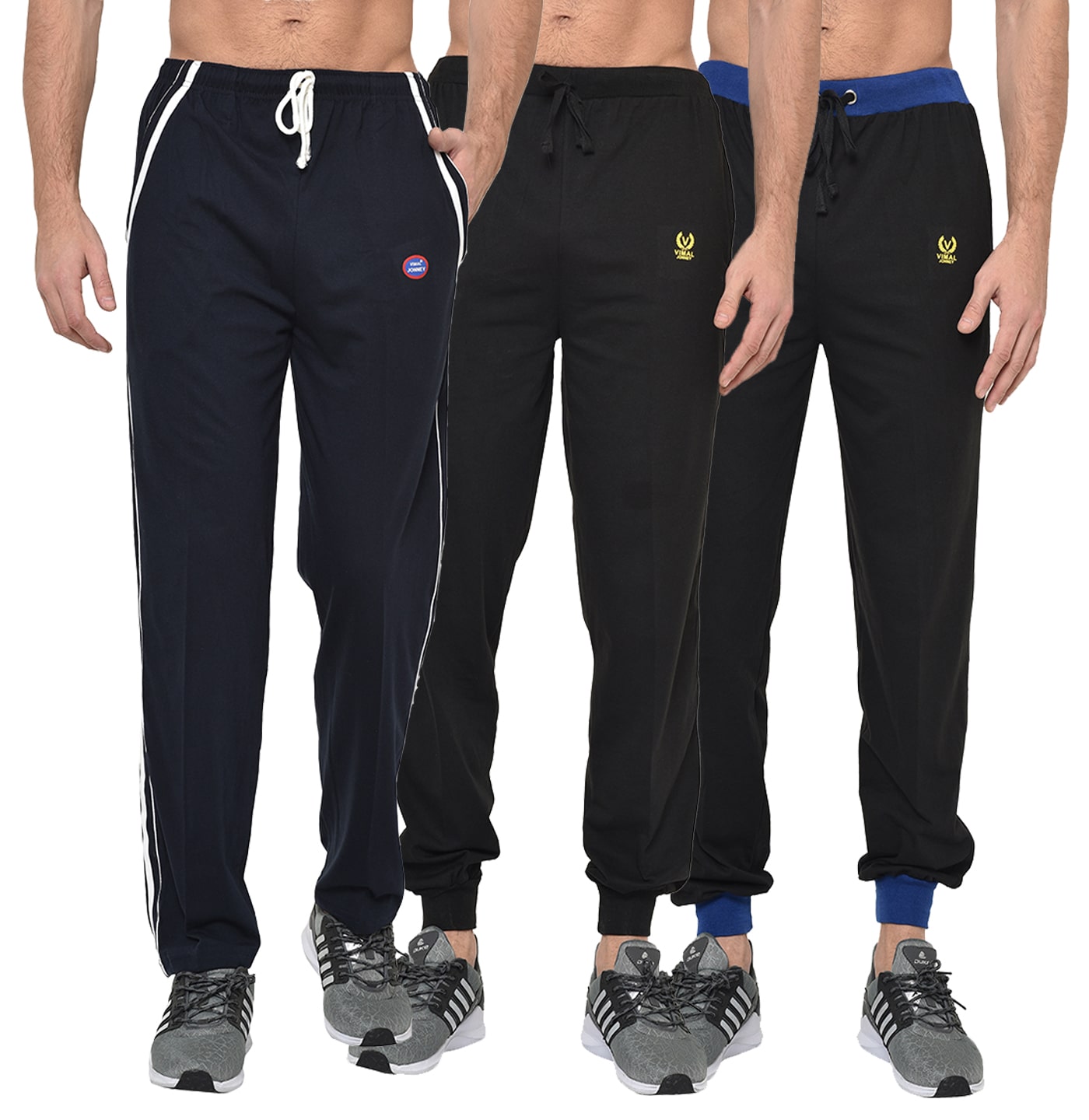 

VIMAL JONNEY Men Black Navy blue Solid Regular fit Track pants