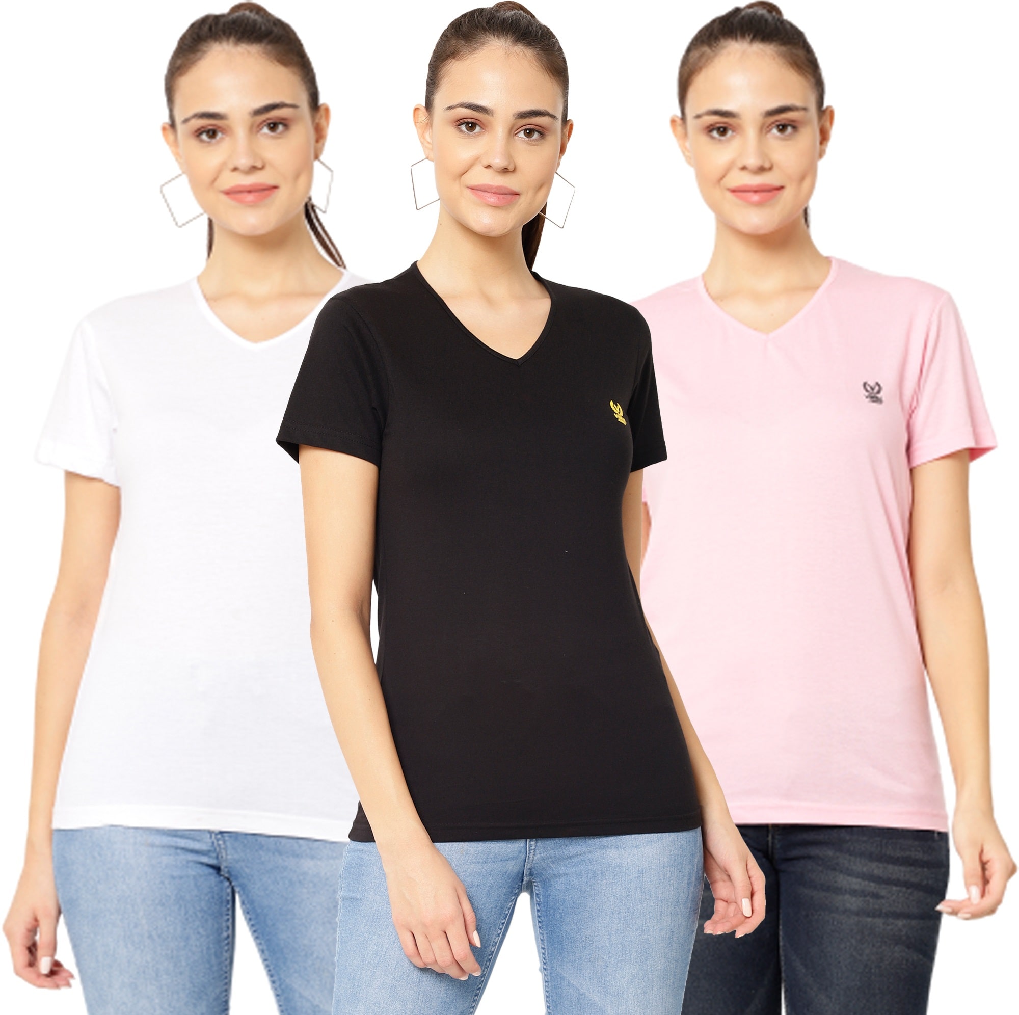 

VIMAL JONNEY Women Multi Regular fit V neck Cotton T shirt