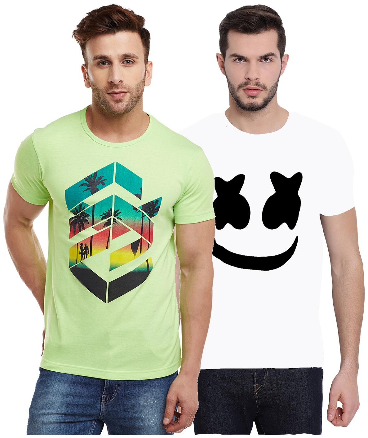 

VIMAL JONNEY Men Green White Regular fit Cotton Round neck T-Shirt - Pack Of 2