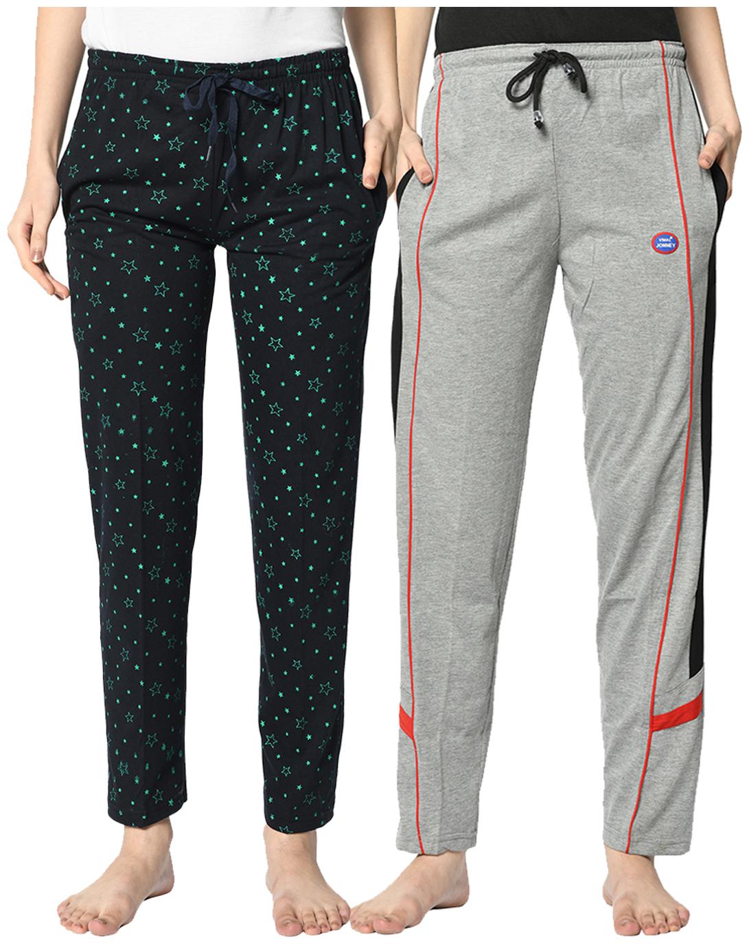 

VIMAL JONNEY Cotton Blend Printed Blue Grey Color Track Pants For Women (Pack Of 2)