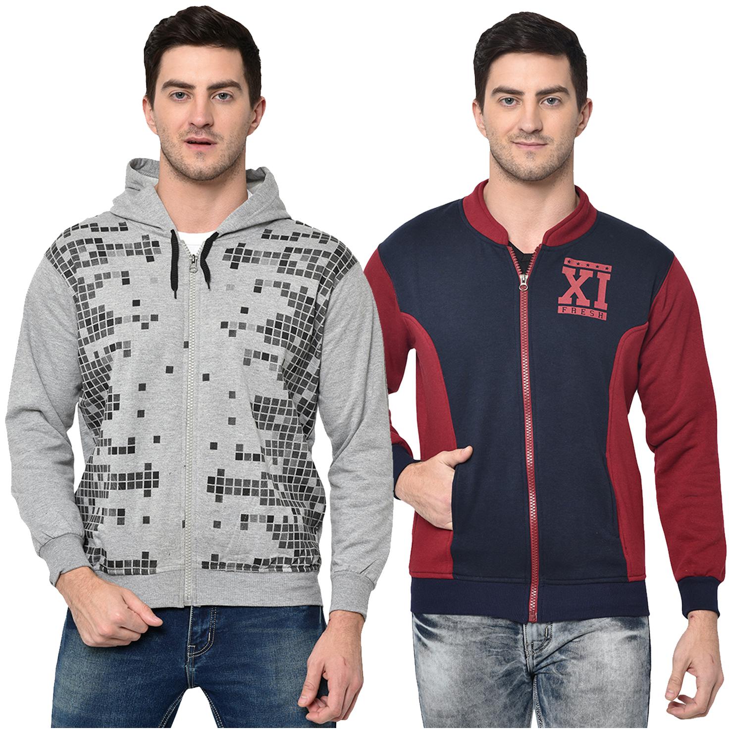 

VIMAL JONNEY Men Grey Blue Hooded Hoodie
