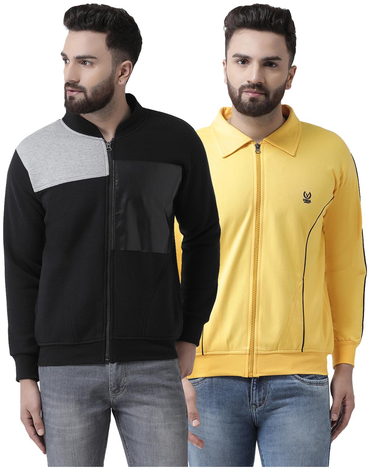 

VIMAL JONNEY Men Cotton Solid Sweatshirt Black Yellow