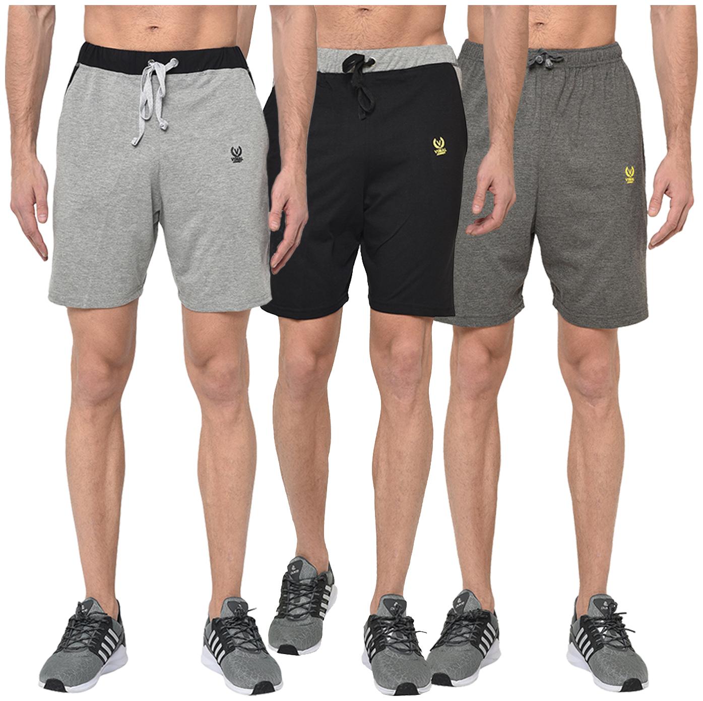 

VIMAL JONNEY Men Grey Black Regular Fit Regular Shorts