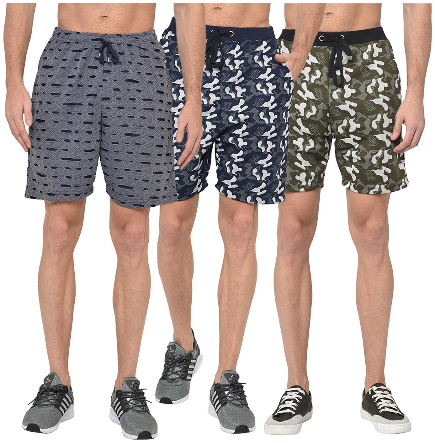 

VIMAL JONNEY Men Cotton Blend Textured Regular Shorts Navy Blue Olive