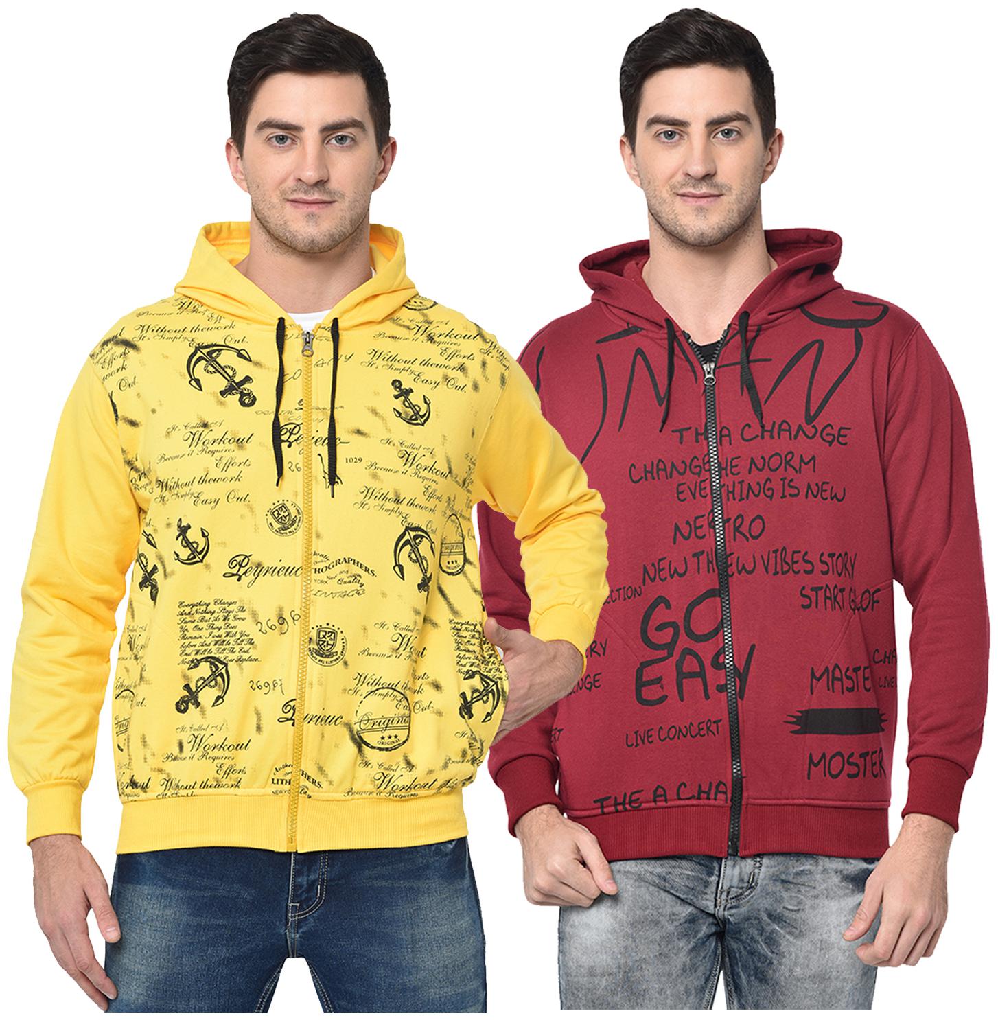 

VIMAL JONNEY Men Yellow Maroon Hooded Hoodie