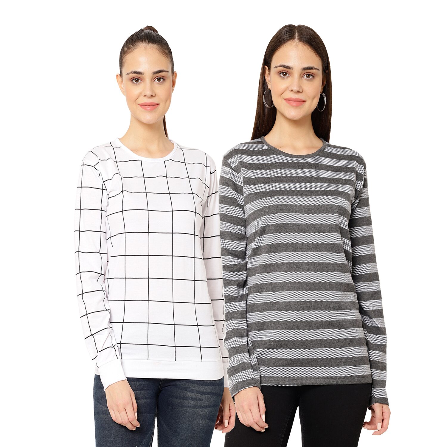 

VIMAL JONNEY Women White Grey Regular fit Round neck Cotton T shirt
