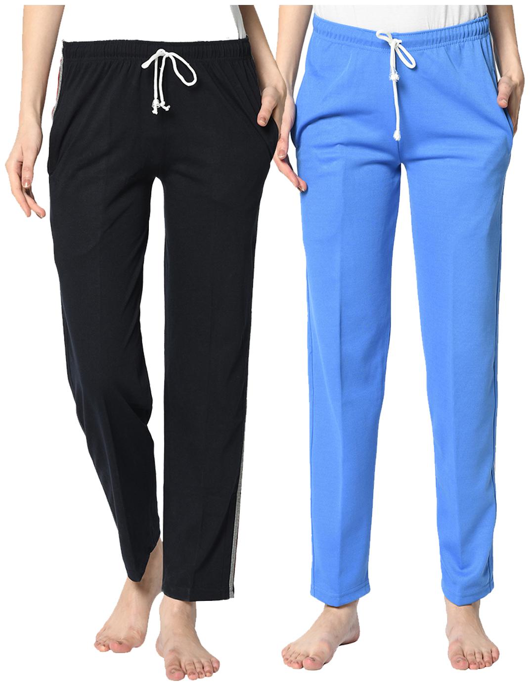

VIMAL JONNEY Cotton Blend Solid Blue Color Track Pants For Women (Pack Of 2)