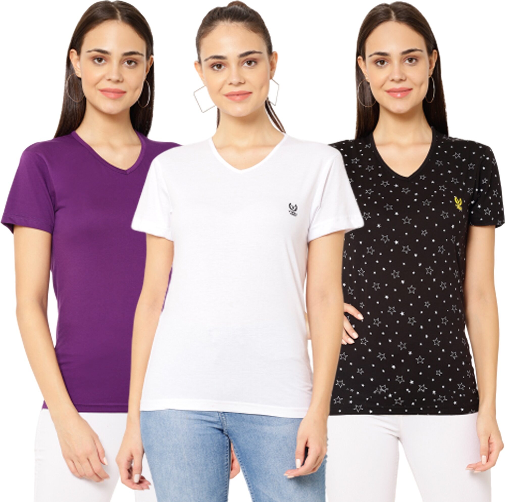 

VIMAL JONNEY Women Multi Regular fit V neck Cotton T shirt
