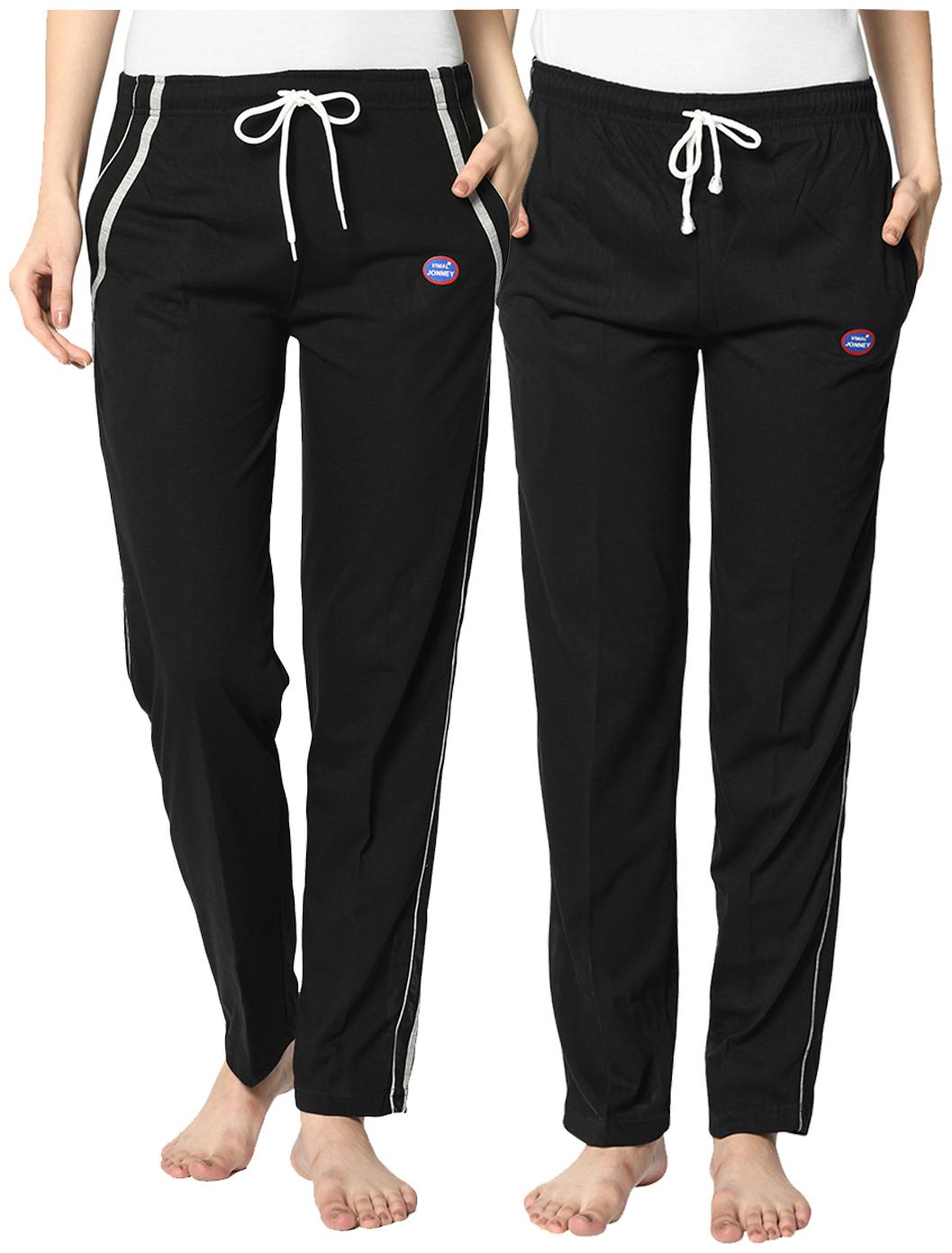 

VIMAL JONNEY Cotton Blend Solid Black Color Track Pants For Women (Pack Of 2)