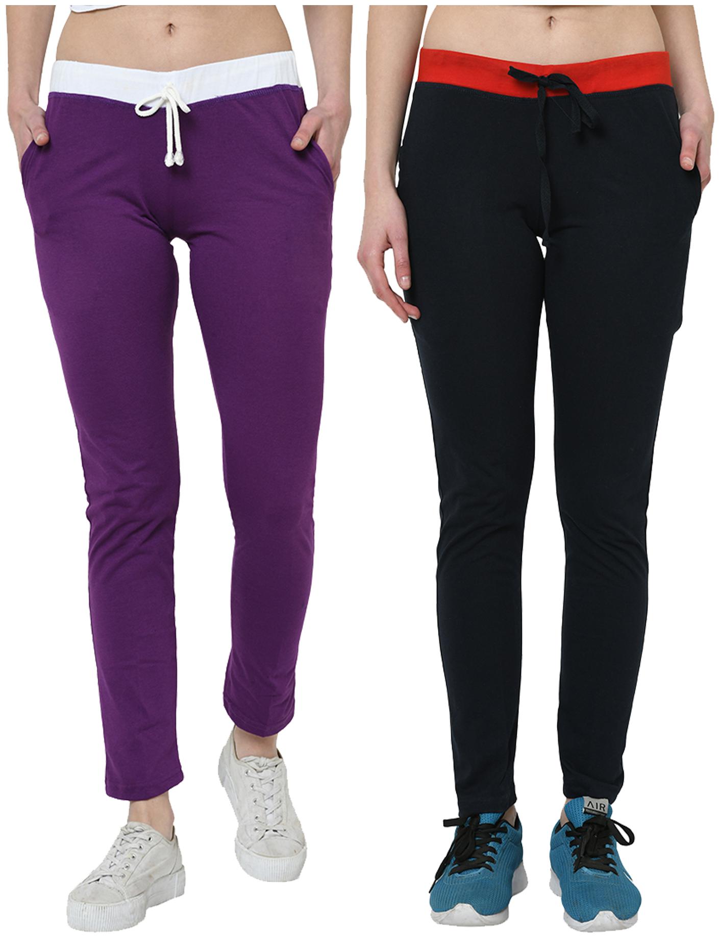 

VIMAL JONNEY Women Cotton Blend Solid Purple Navy Track Pants