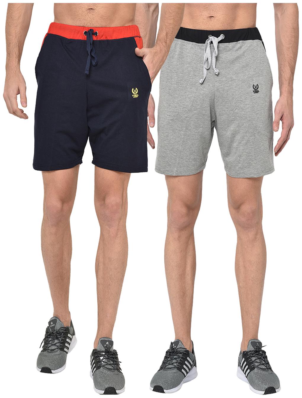 

VIMAL JONNEY Men Navy Blue Grey Regular Fit Regular Shorts