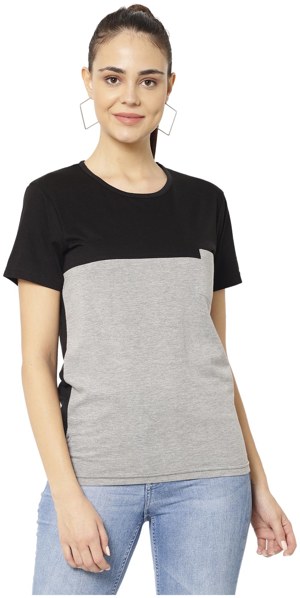 

VIMAL JONNEY Women Grey Black Regular fit Round neck Blended T shirt