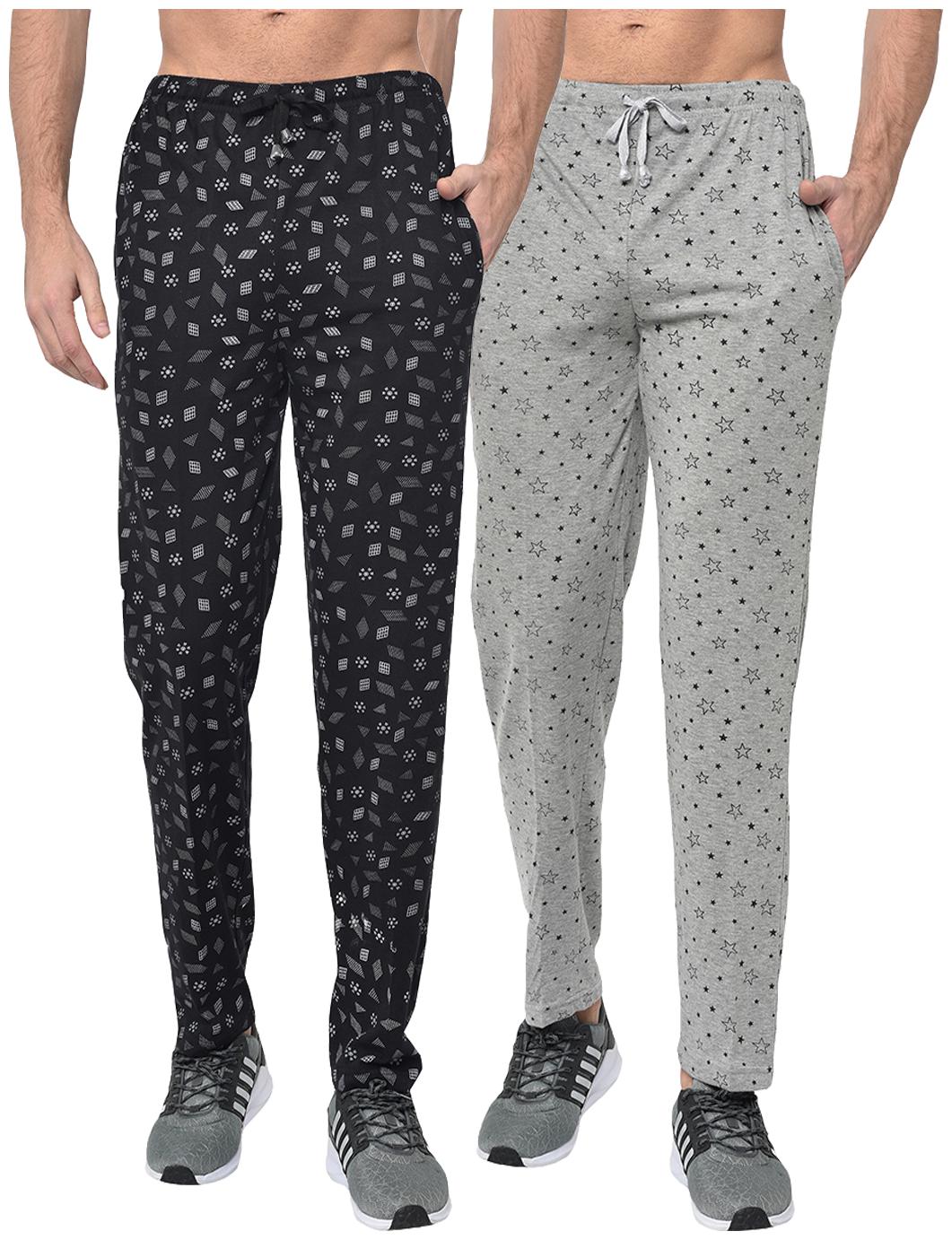 

VIMAL JONNEY Cotton Blend Printed Black Grey Track Pants For Men