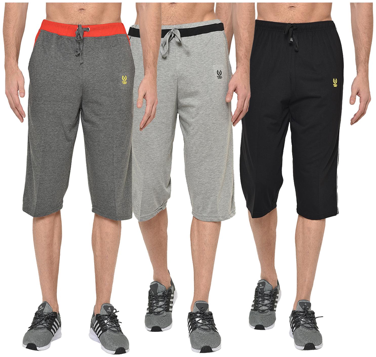 

VIMAL JONNEY Men Grey Black Regular Fit Regular Shorts
