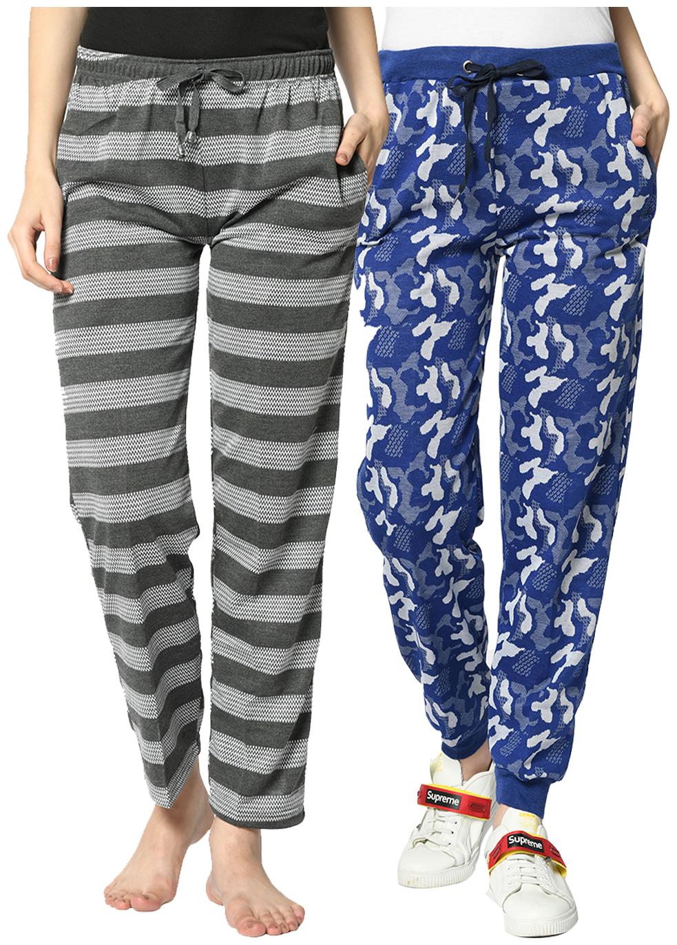 

VIMAL JONNEY Cotton Blend Striped Grey Blue Color Track Pants For Women (Pack Of 2)
