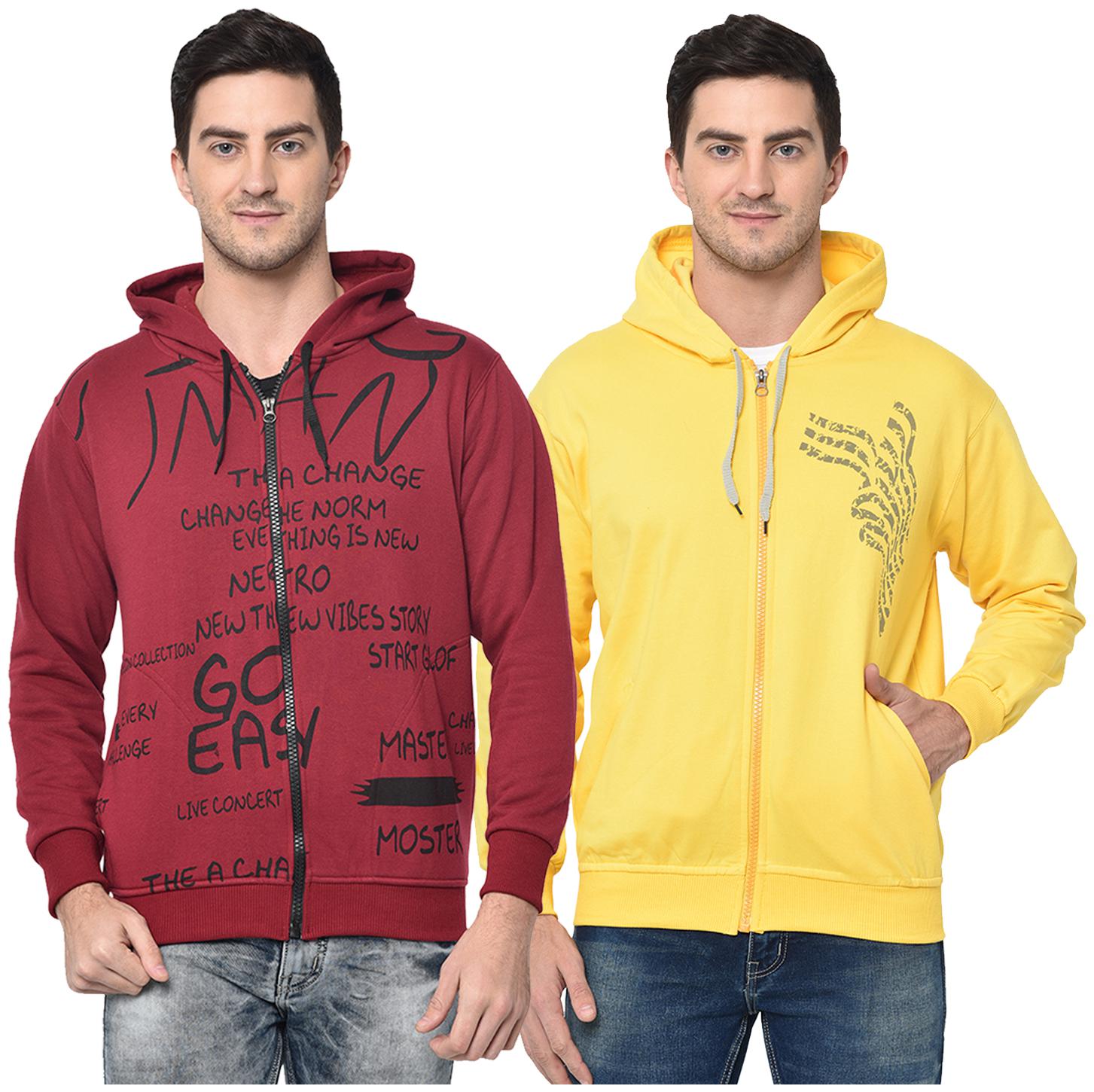 

VIMAL JONNEY Men Maroon Yellow Hooded Hoodie