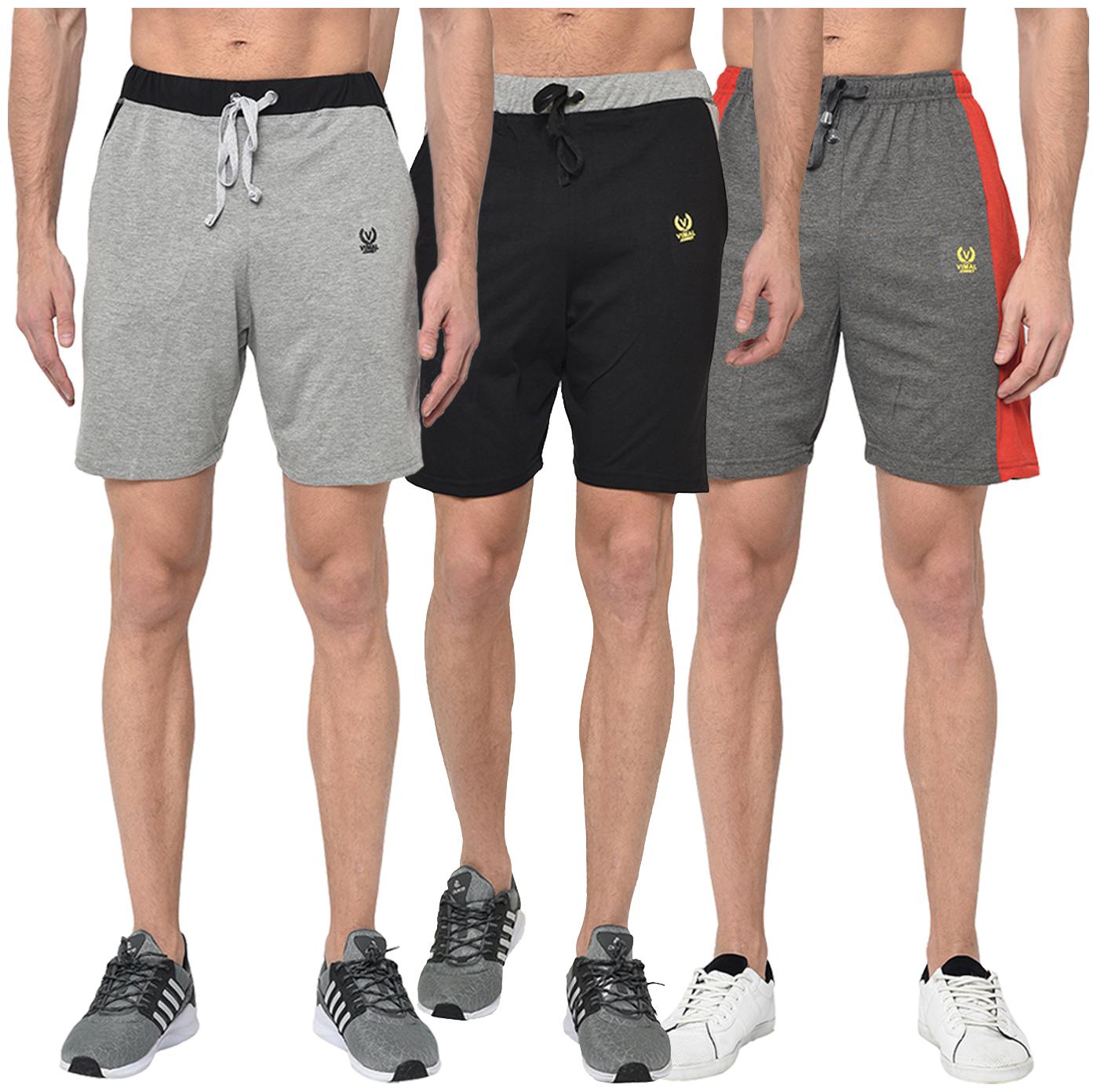 

VIMAL JONNEY Men Grey Black Regular Fit Regular Shorts