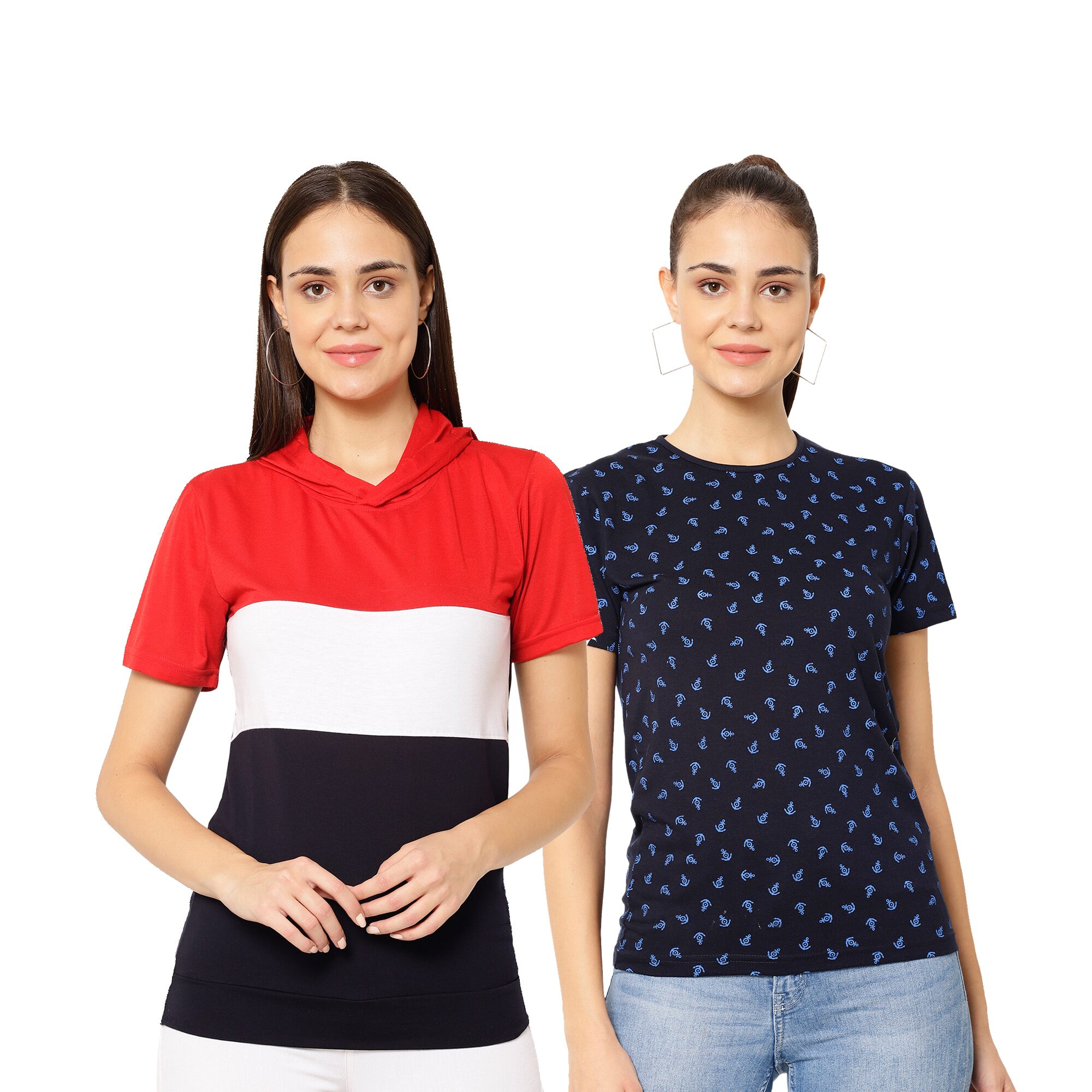 

VIMAL JONNEY Women Multi Regular fit Round neck Cotton T shirt
