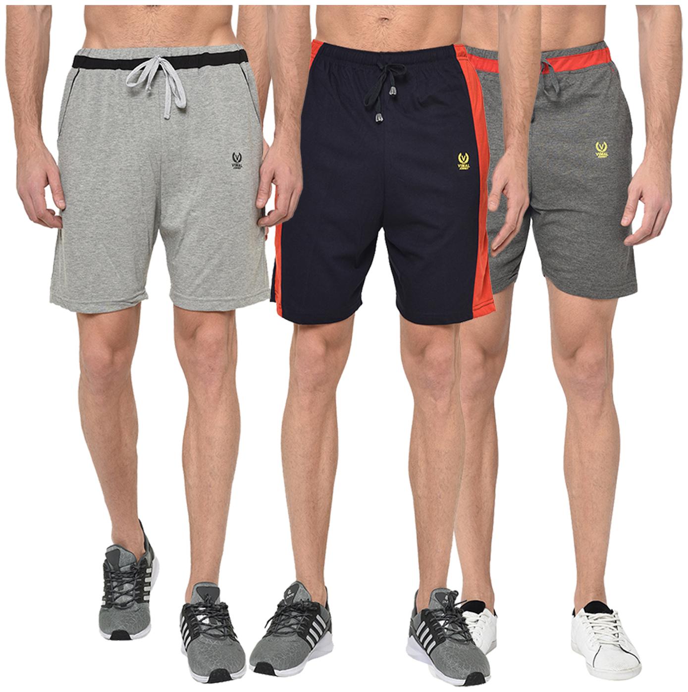 

VIMAL JONNEY Men Grey Navy Blue Regular Fit Regular Shorts