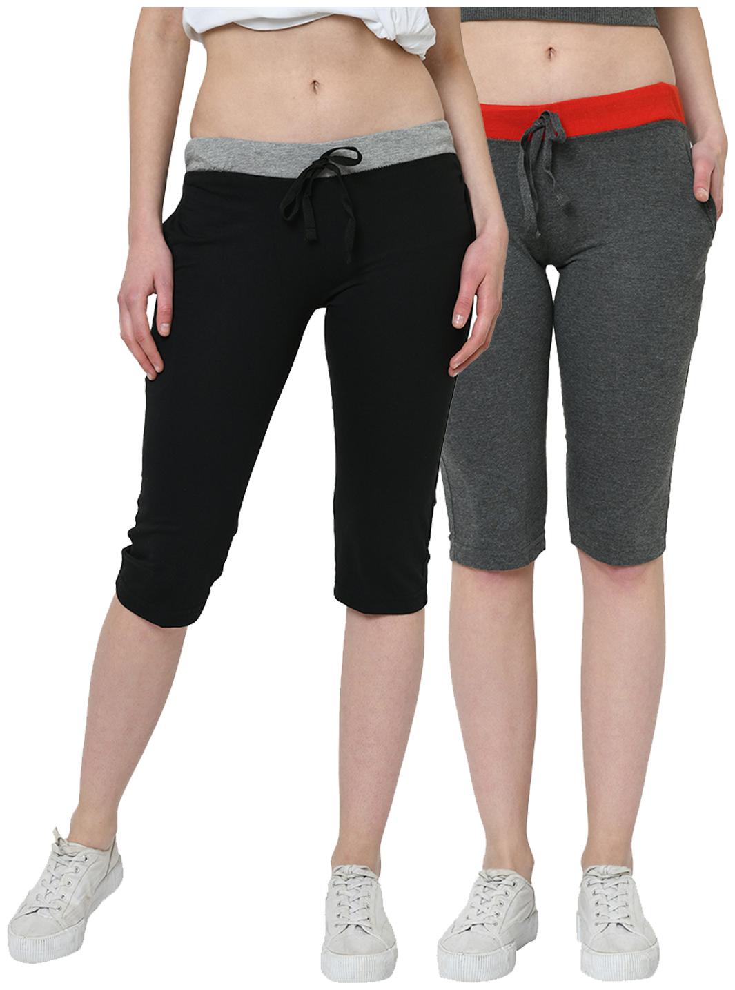 

VIMAL JONNEY Women Solid Regular capri - Black Grey