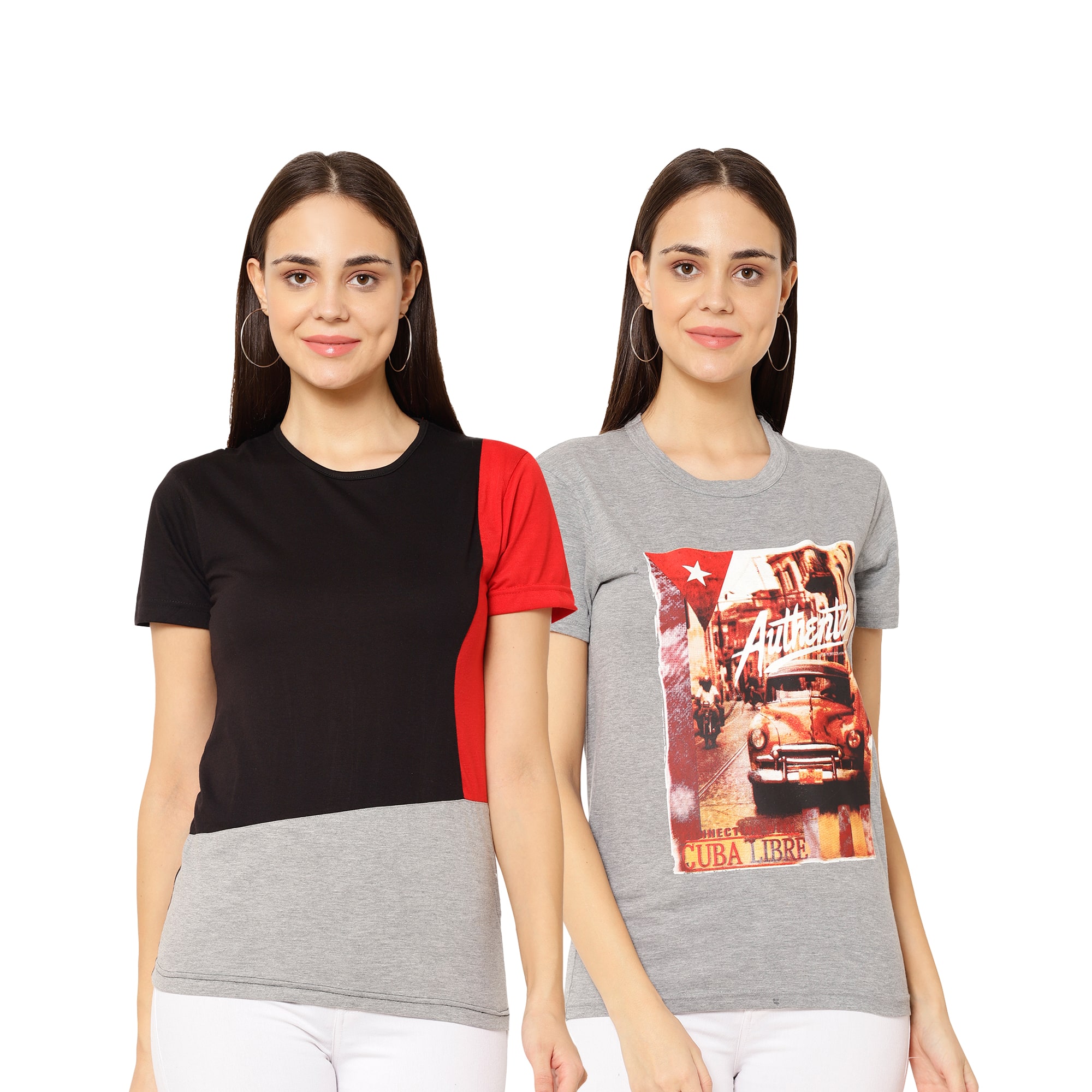 

VIMAL JONNEY Women Multi Regular fit Round neck Cotton T shirt