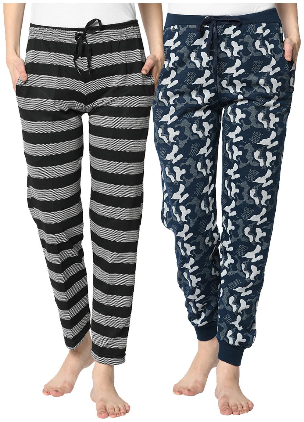 

VIMAL JONNEY Cotton Blend Striped Black Blue Color Track Pants For Women (Pack Of 2)