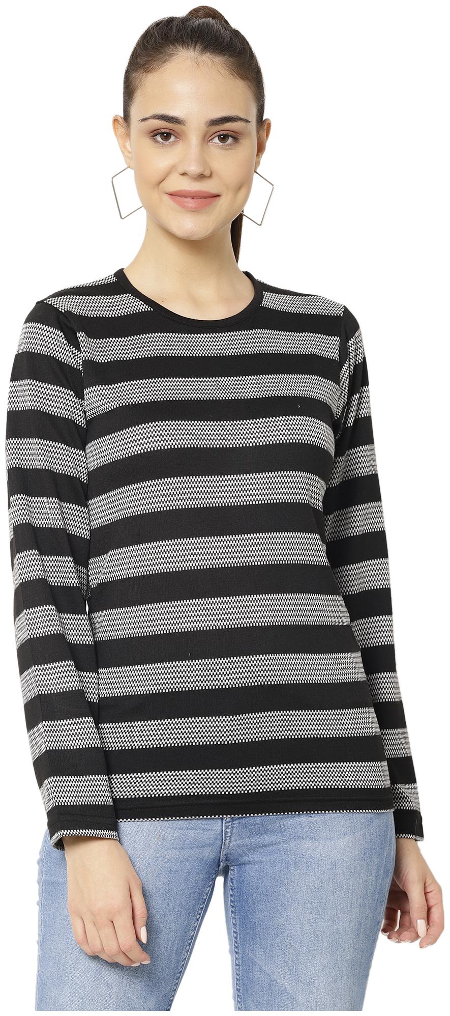 

VIMAL JONNEY Women Black White Regular fit Round neck Blended T shirt