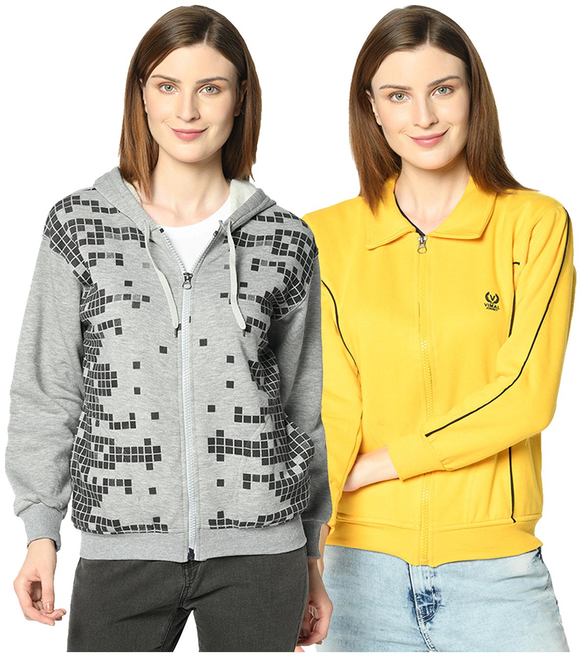 

VIMAL JONNEY Women Printed Hoodie - Yellow Grey