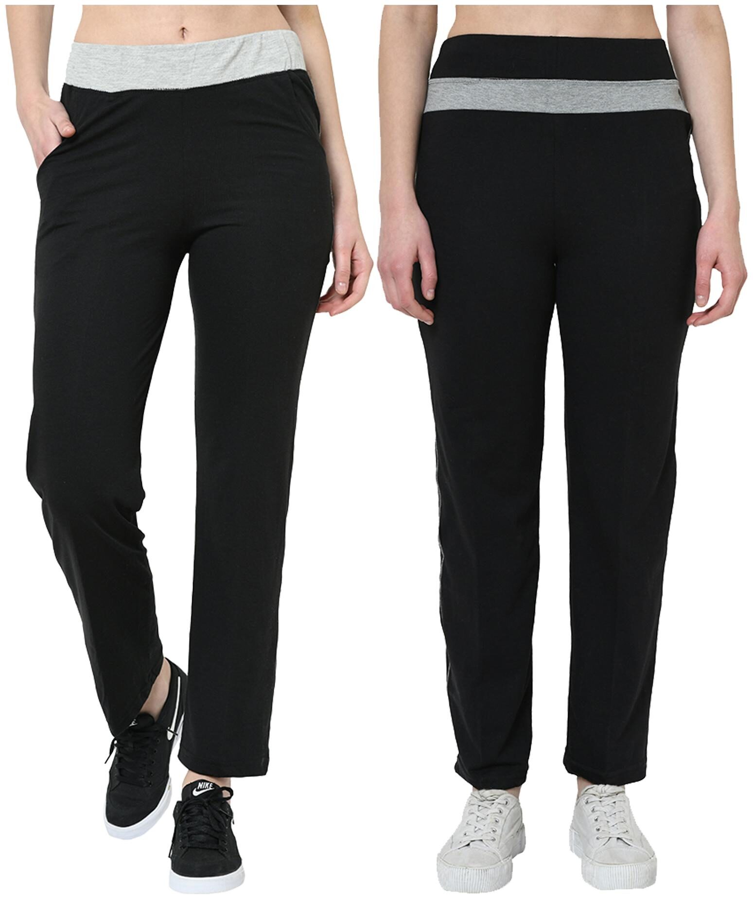 

VIMAL JONNEY Women Cotton Blend Solid Track Pants Black