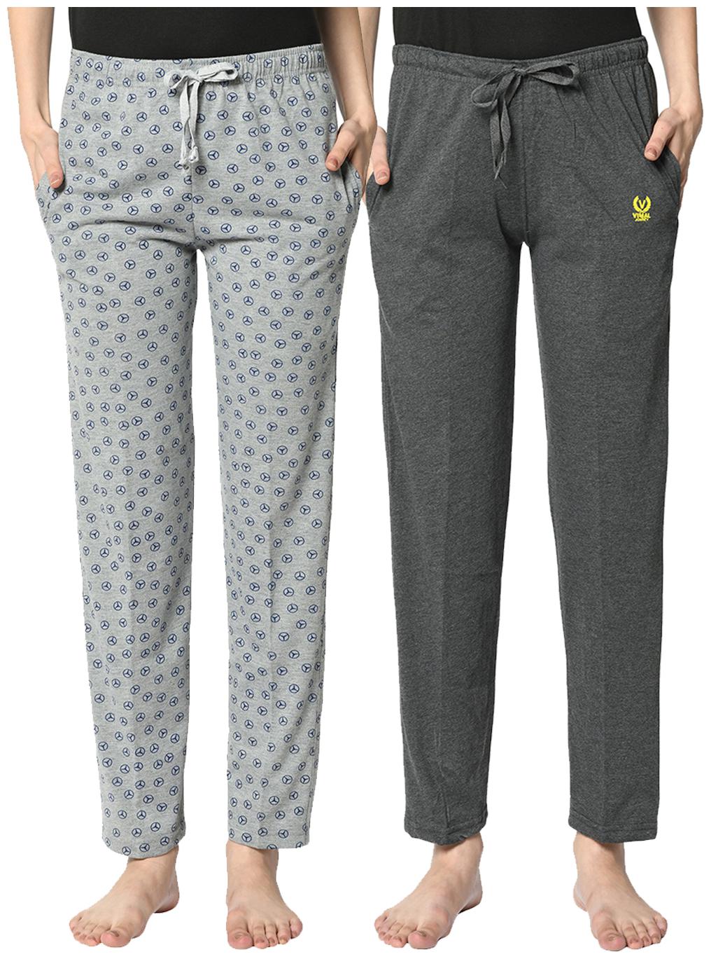 

VIMAL JONNEY Cotton Blend Solid Grey Color Track Pants For Women (Pack Of 2)