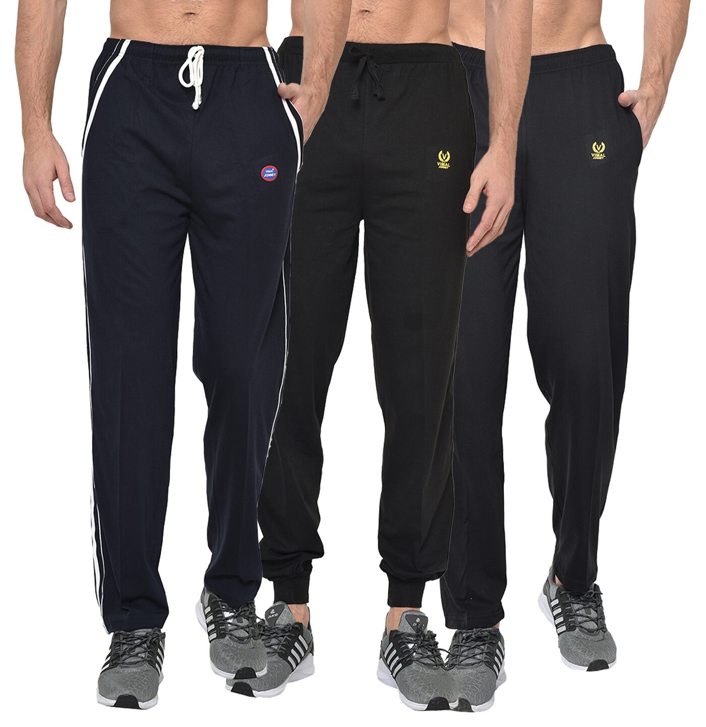 

VIMAL JONNEY Men Black Navy blue Solid Regular fit Track pants