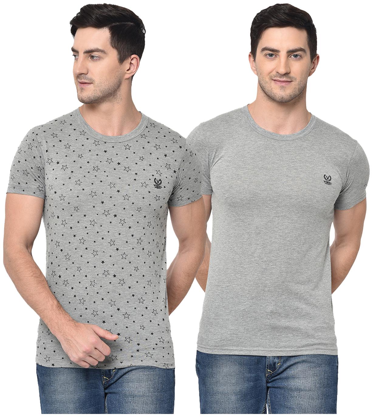 

VIMAL JONNEY Men Grey Regular fit Cotton Blend Round neck T-Shirt - Pack Of 2