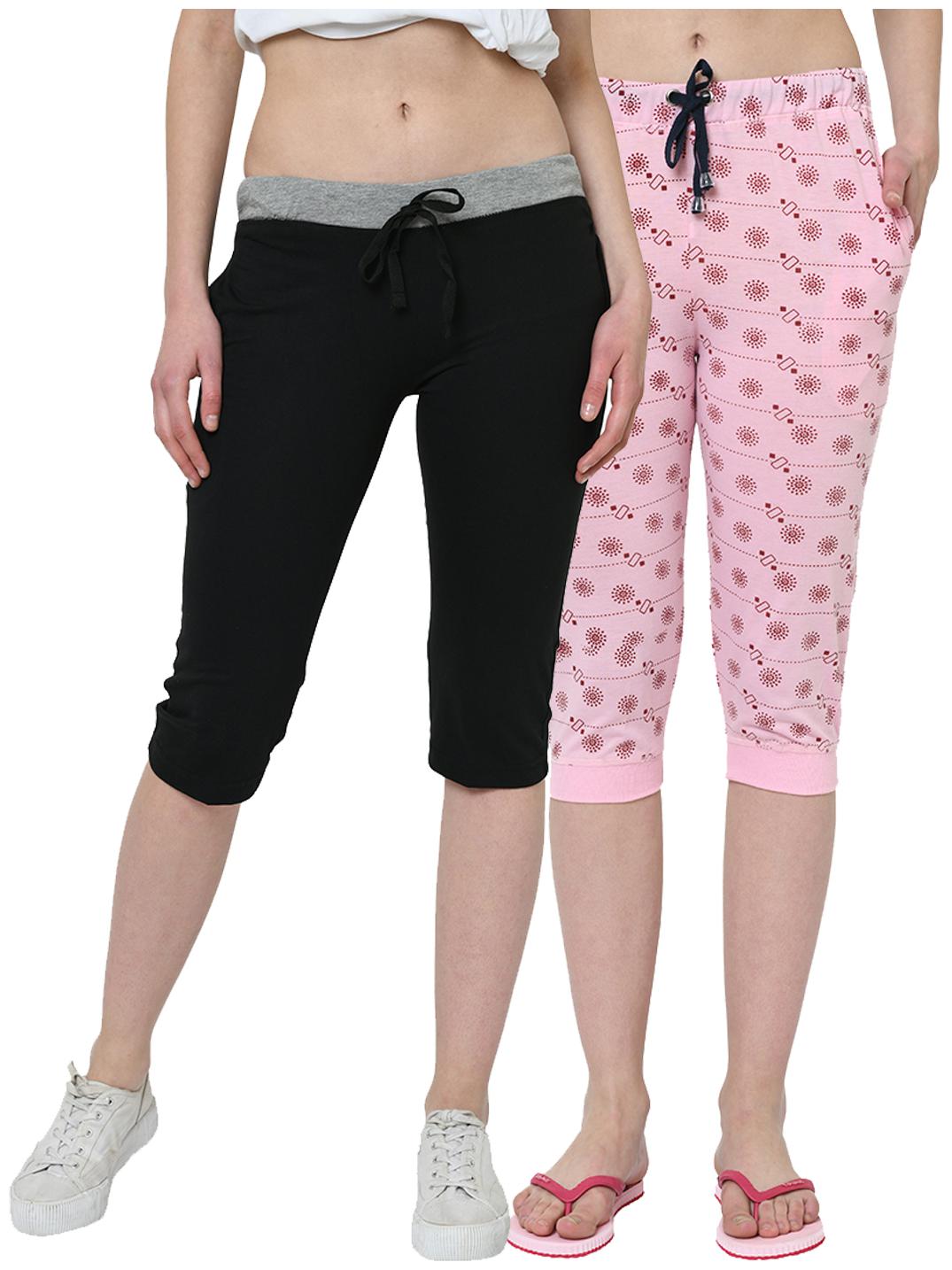 

VIMAL JONNEY Women Printed Regular capri - Black Pink