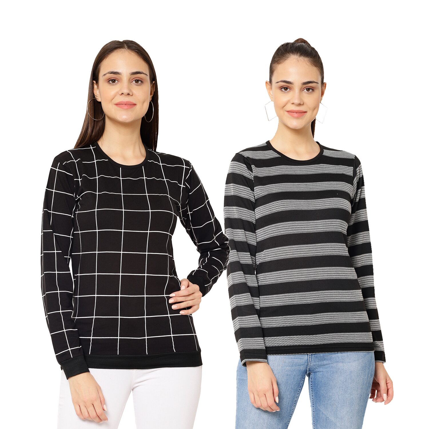 

VIMAL JONNEY Women Black Grey Regular fit Round neck Cotton T shirt