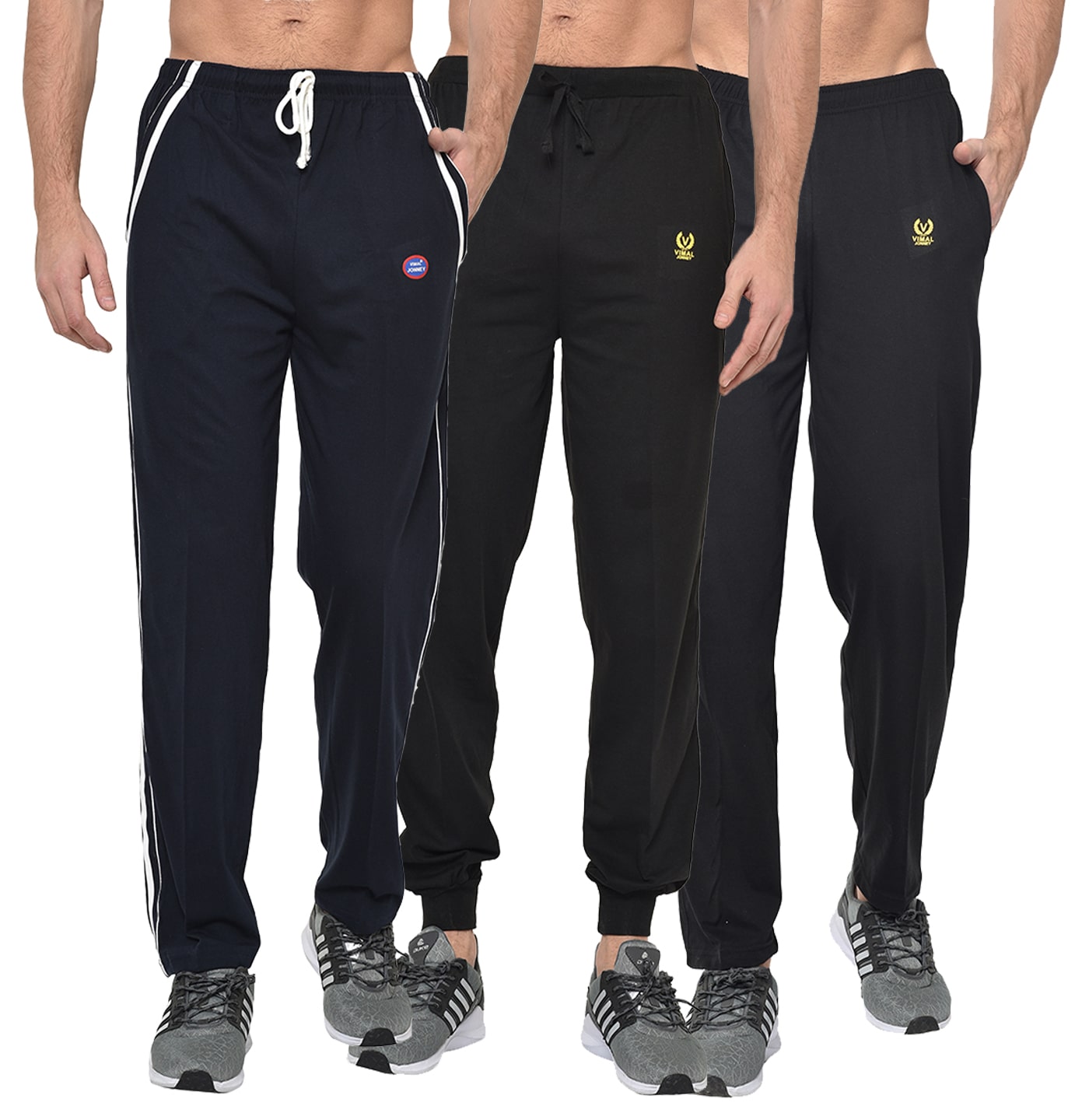

VIMAL JONNEY Men Black Navy blue Solid Regular fit Track pants