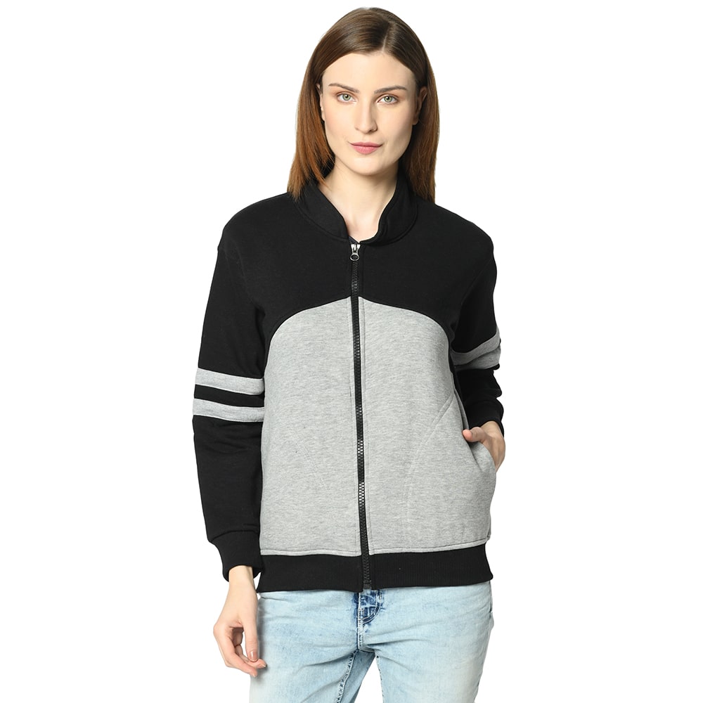 

VIMAL JONNEY Women Colourblocked Sweatshirt - Black Grey