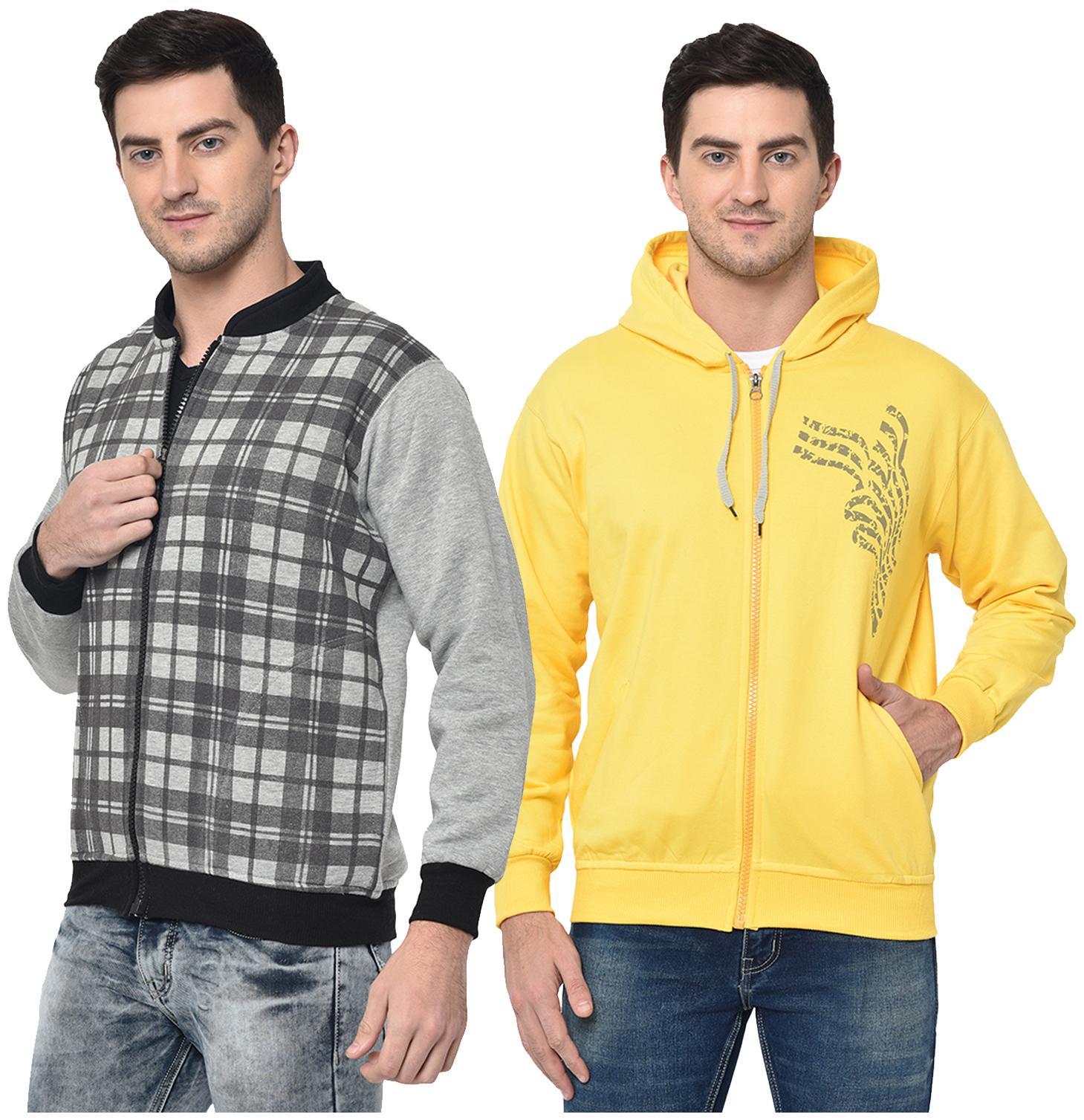 

VIMAL JONNEY Cotton Blend Checked Grey Yellow Color Sweatshirt For Men (Pack Of 2)