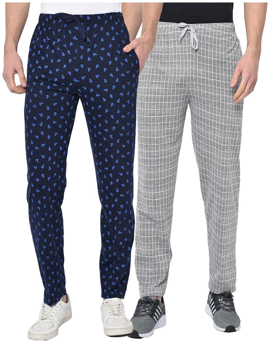 

VIMAL JONNEY Cotton Blend Checkered Blue Grey Track Pants For Men