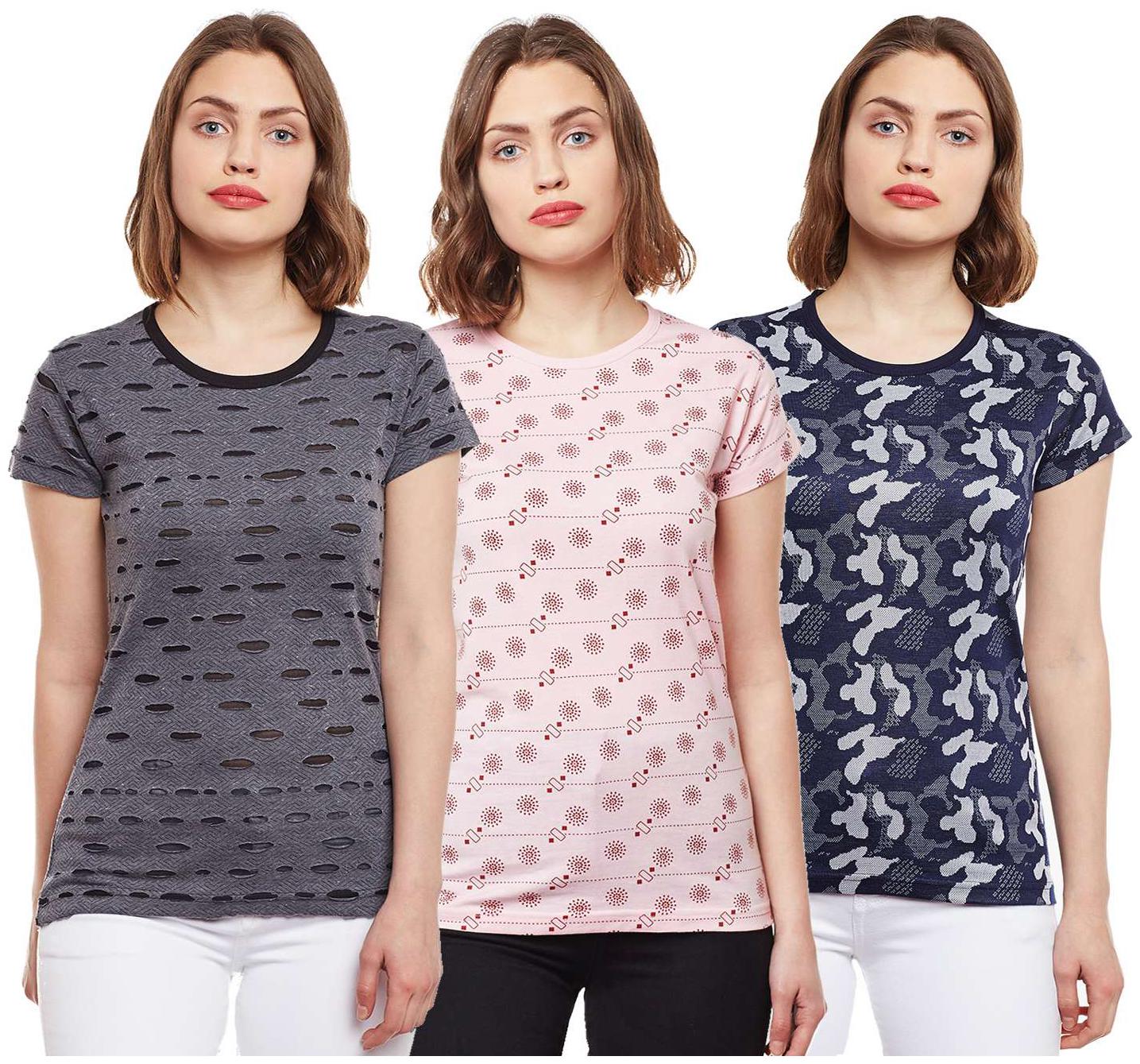 

VIMAL JONNEY Women Multi Regular fit Round neck Cotton T shirt